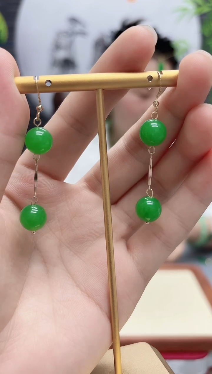 翡翠14K金镶嵌耳饰满天星耳钩