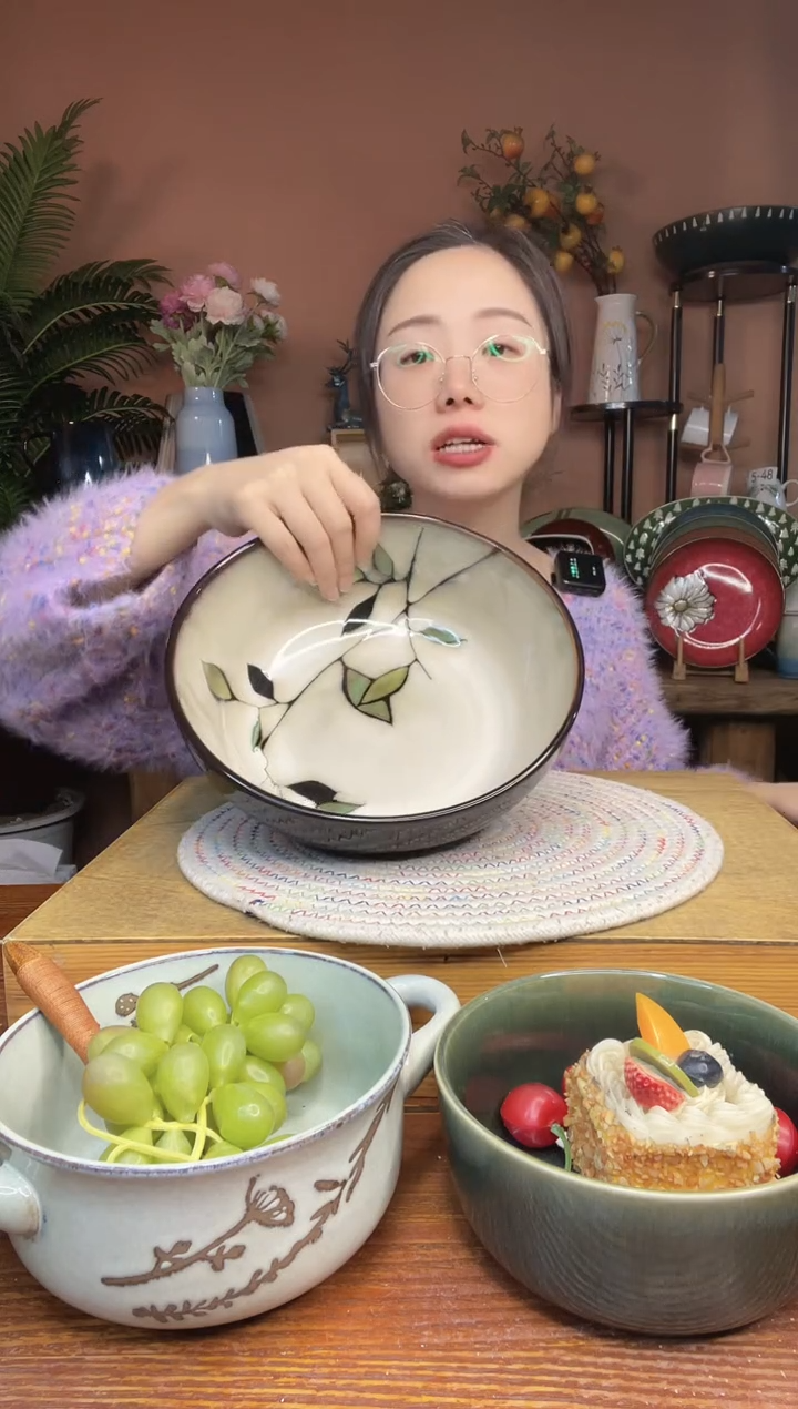 陶瓷9英寸手绘竹叶大汤碗 微瑕疵