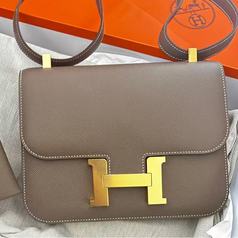 99新 Hermes/爱马仕 康康24 大象灰 金扣E皮 D刻