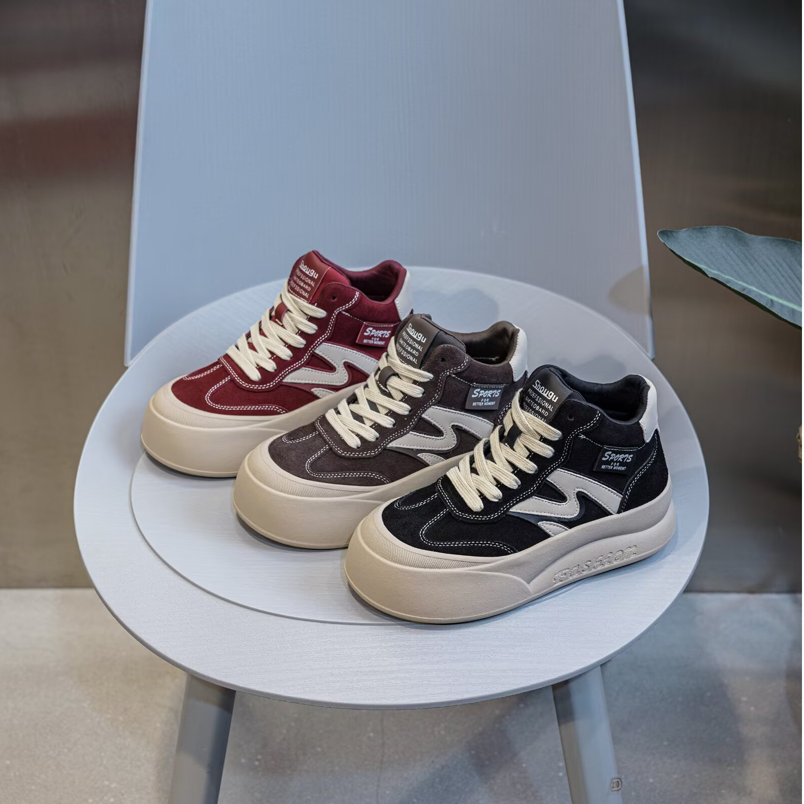 正品真皮厚底高帮鞋女2025新款百搭软底显脚小休闲运动鞋12170