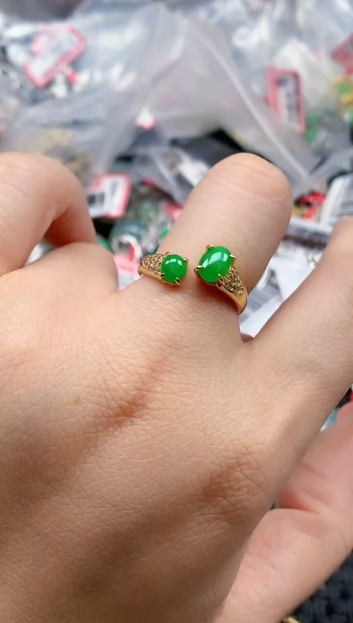 银S925镶嵌戒指翡翠天然A货缅甸翡翠