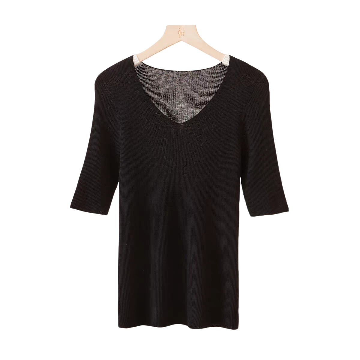 【莱赛尔+羊毛】春夏V领针织女士透气修身短袖打底衫时尚220616