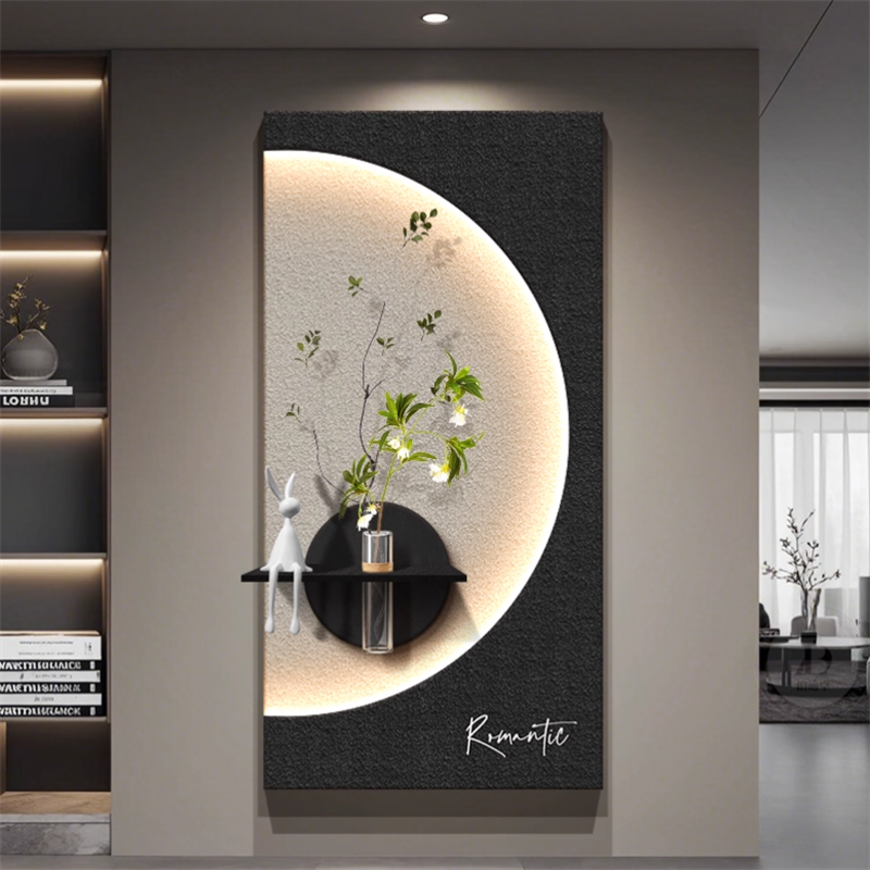 轻奢高级感水培绿植月球玄关装饰画带灯光3D立体