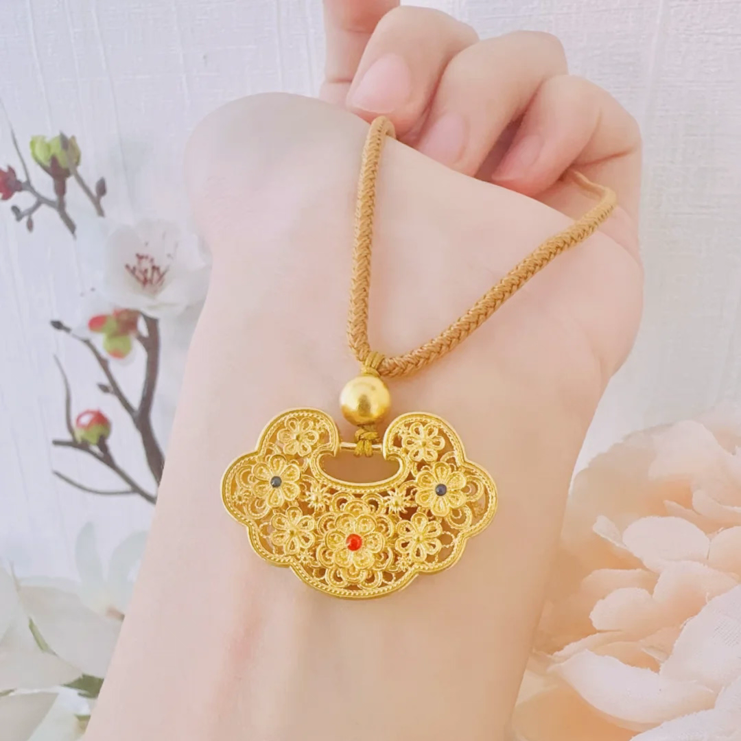 铜合金吊坠 35栀子花锁复古传承国风国潮精美项坠