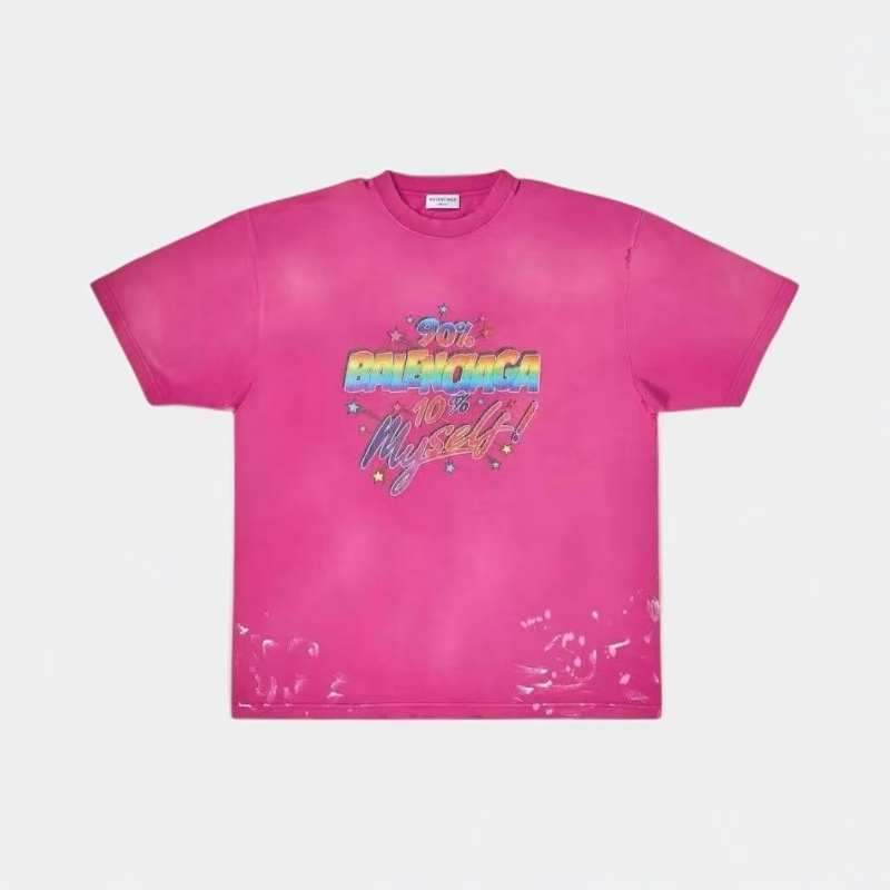 未使用 Balenciaga/巴黎世家 汤/TP031675/印花破洞圆领休闲 T恤 