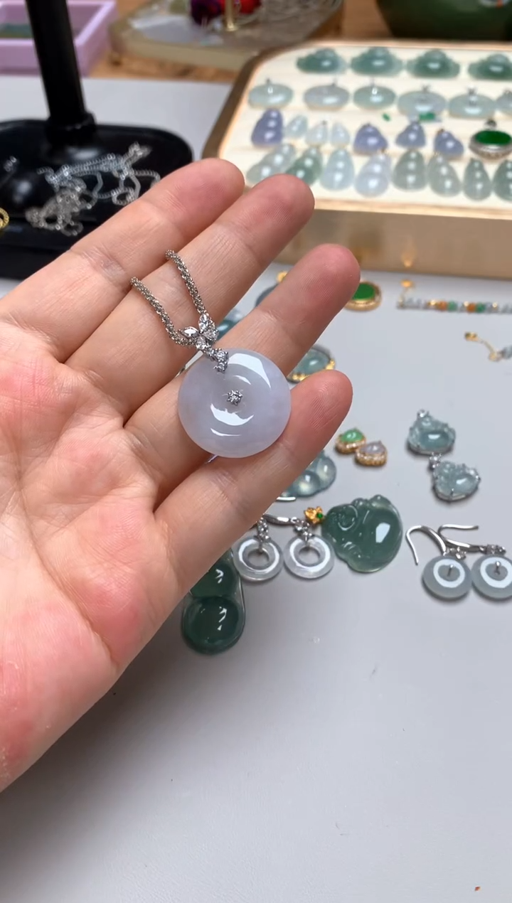 颈饰未镶嵌翡翠平安扣吊坠配链