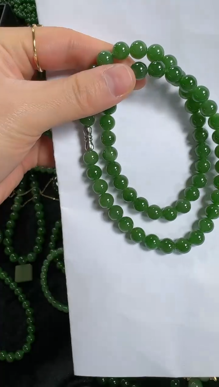 【闪购商品】和田玉（碧玉）未镶嵌颈饰无黑点8m