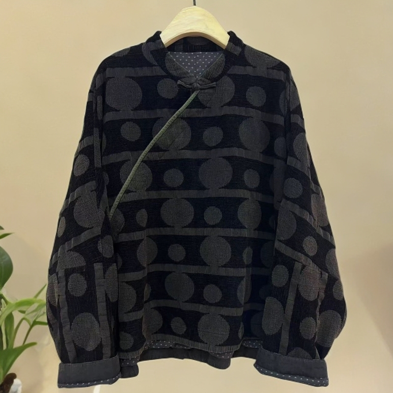 无相布衣分享古澜木新中式圆领上衣黑色复古GS3756