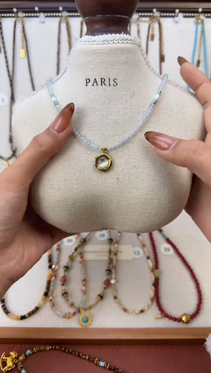 项链钛钢石英质玉海蓝