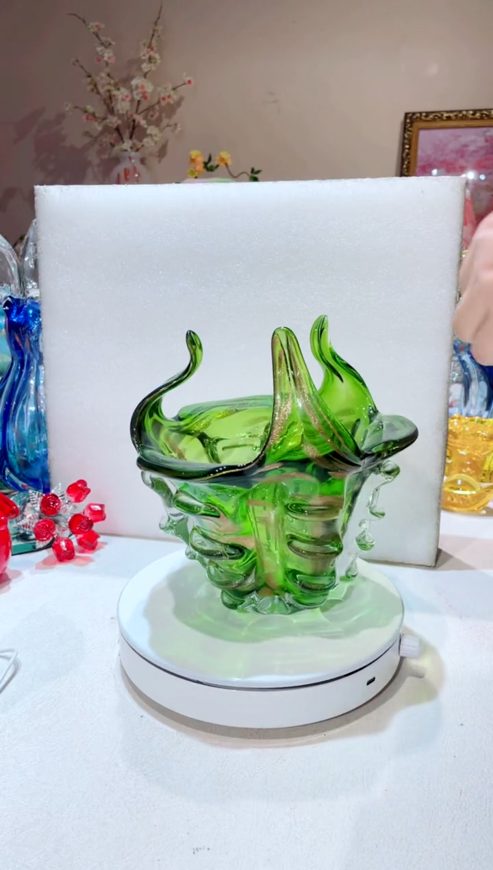 【闪购商品】琉璃手工艺品绿色撒金收纳   微瑕