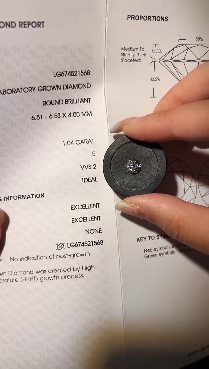 【闪购商品】实验室培育钻石裸石未镶嵌LG1568 1.04