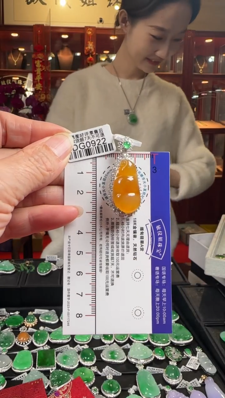 【闪购商品】翡翠颈饰18K金镶嵌DG0922冰红富贵豆