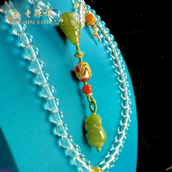 老鳯祥老鳯祥6A级透明纯天然白水晶复古长链项链新中式正品标6004