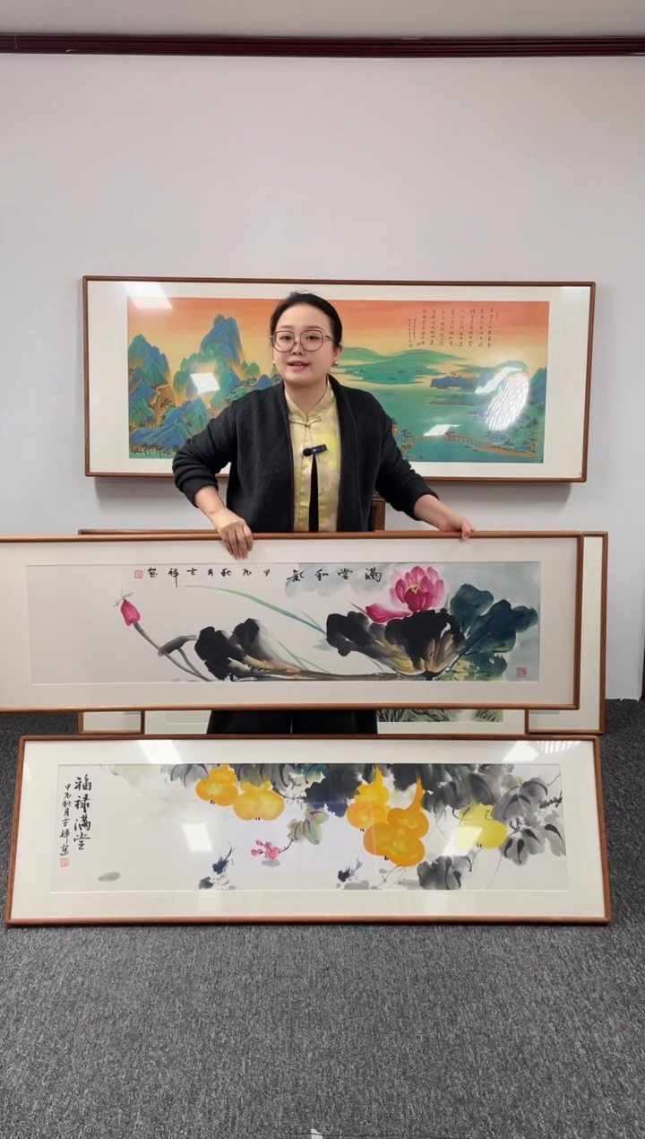 【闪购商品】国画荷花+葫芦155*45绘画作品一对