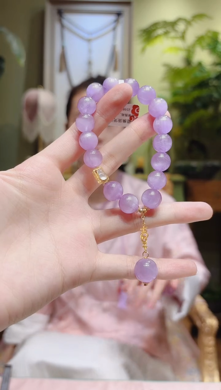 【闪购商品】锂辉石手串18K金镶嵌翡翠葫芦双吉链条紫锂辉手串