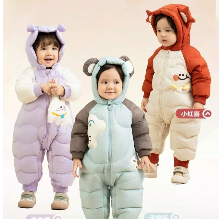 巴家加厚白鸭绒羽绒服连体衣宝宝保暖