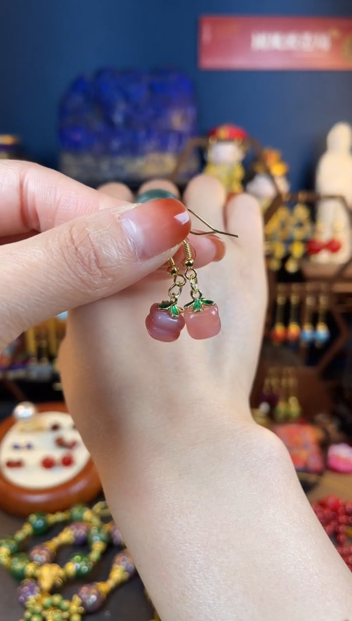 【闪购商品】玛瑙/玉髓耳坠银S925镀金镶嵌114号耳钩