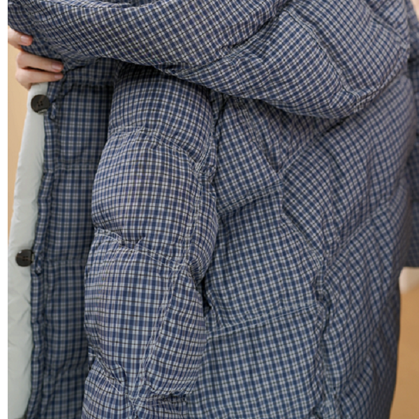 新款冬季气质蓝格连帽百搭羽绒服