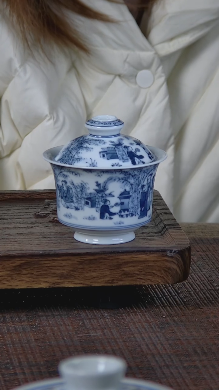 【闪购商品】折葵非器手工手绘竹林七贤马蹄盖碗