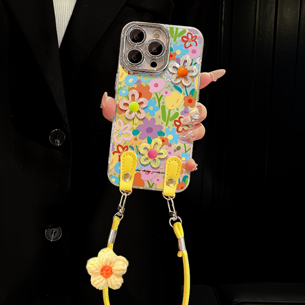 多巴胺花朵适用苹果15vivo华为oppo小米iPhone16精孔冰川纹手机壳