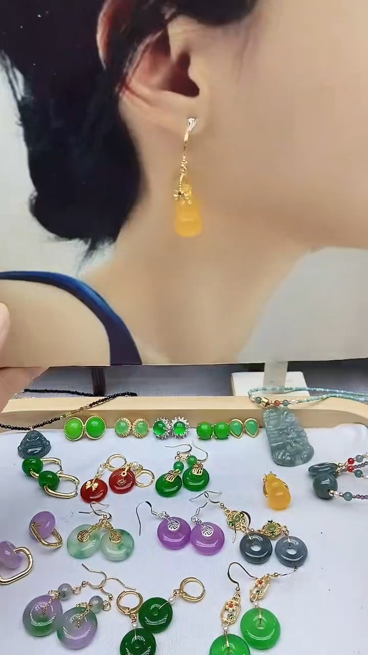 玛瑙/玉髓耳饰14K金镶嵌318