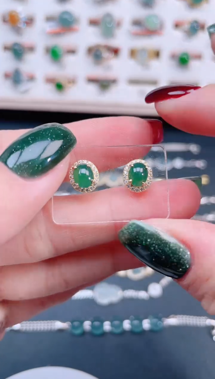 银S925镶嵌翡翠耳饰天然翡翠