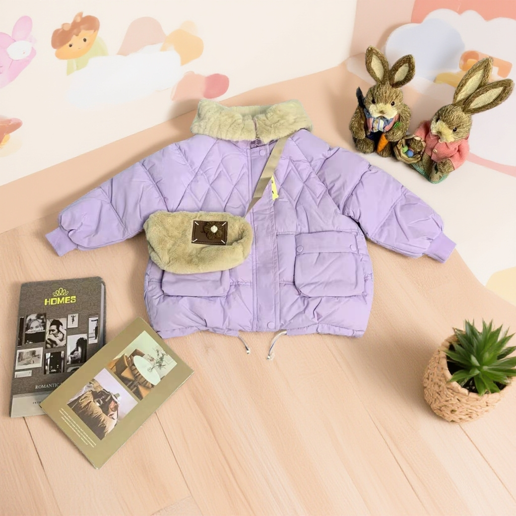翻毛领厚款冬棉服冬季加厚韩版纯色常规时尚款棉袄宝宝儿童外套