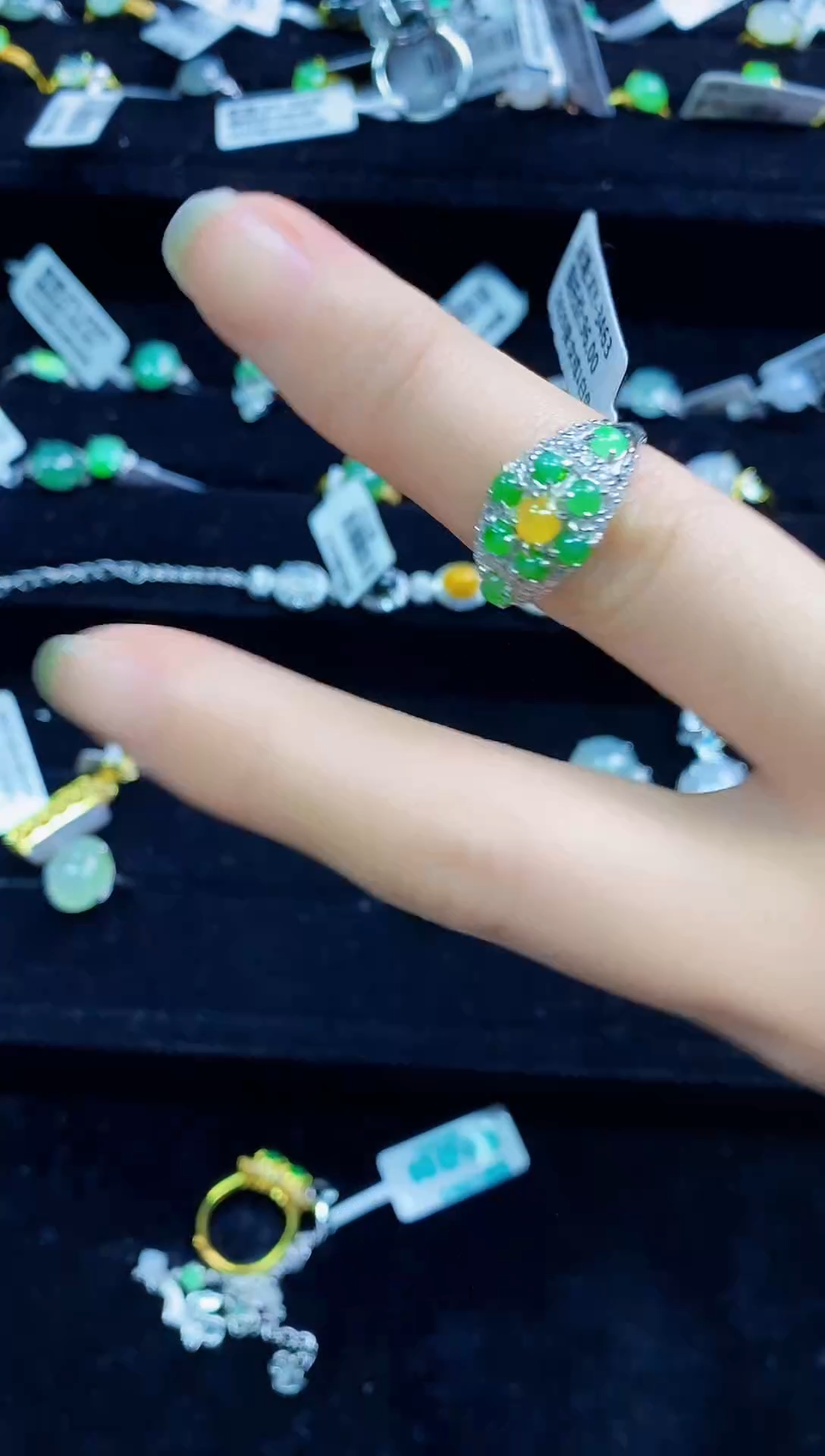 银S925镶嵌戒指翡翠翡翠戒指925银镶