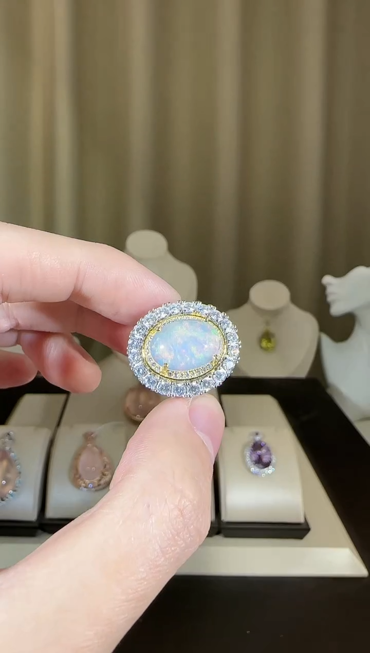 【闪购商品】欧泊珠宝奇石银S925镶嵌10*14mm戒指