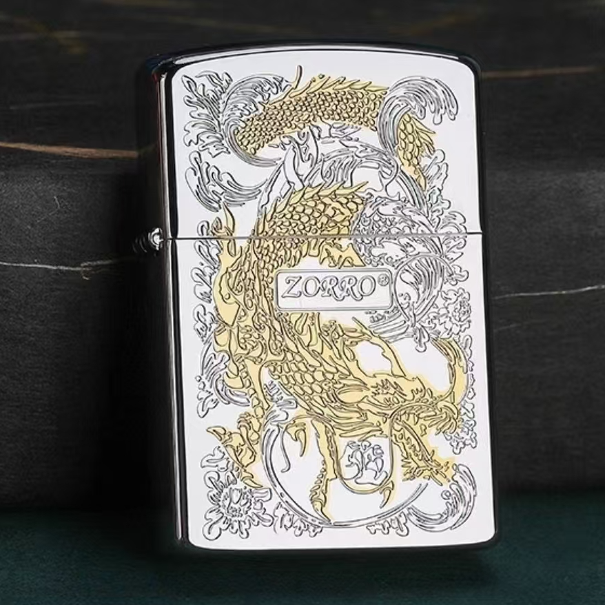 煤油打火机防风分色创意火机双色铬金唐草龙虎啸