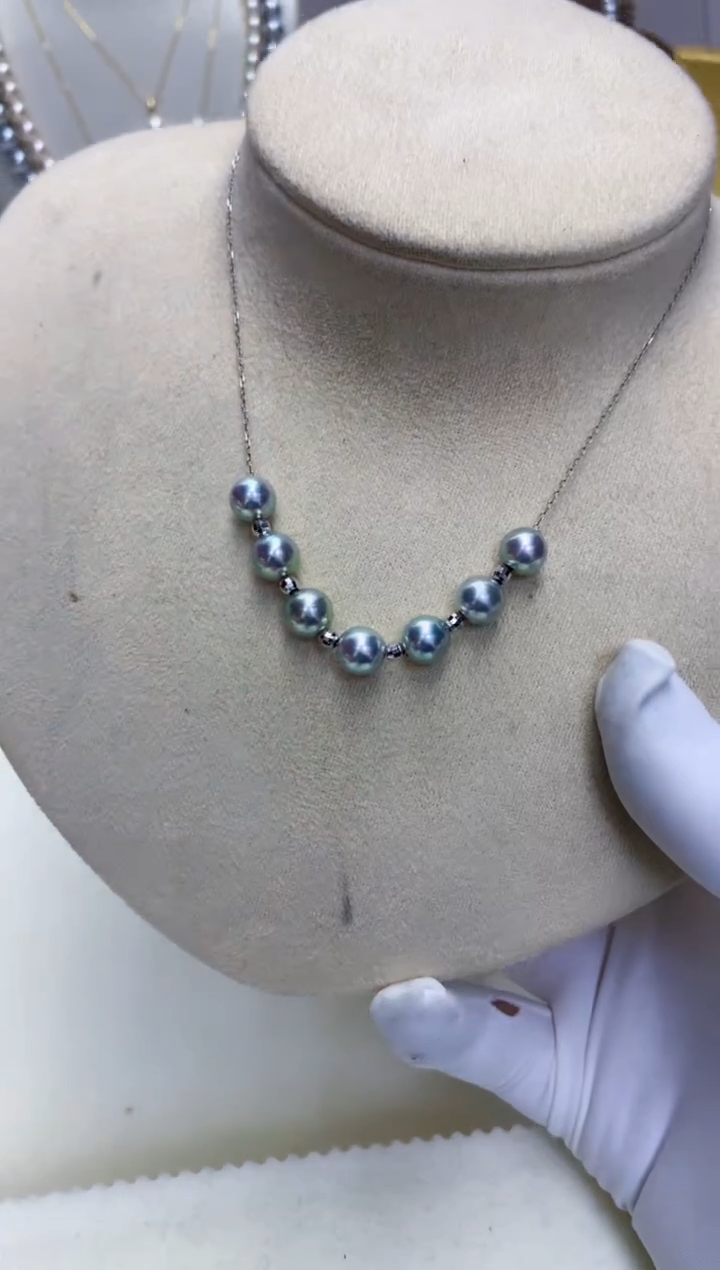 【闪购商品】海水珍珠饰品18K金镶嵌6-7微笑满天星项链