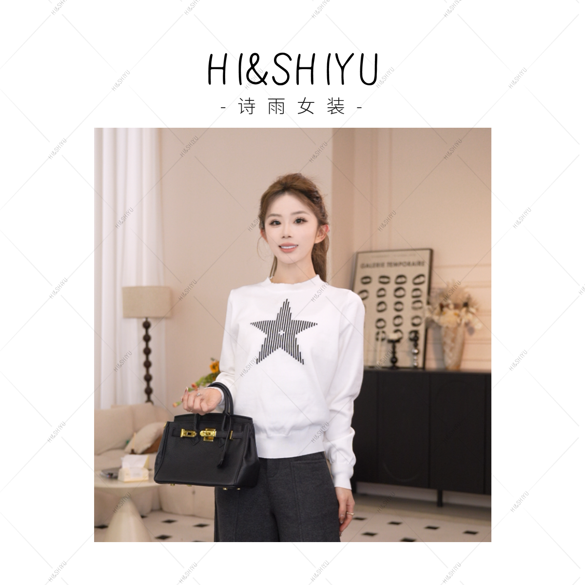 HISHIYU【北极星】五角星圆领套头慵懒风针织衫上衣