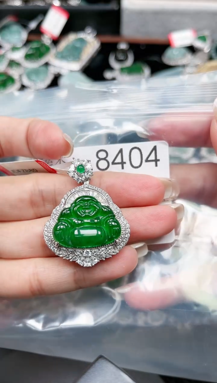 【闪购商品】翡翠颈饰银S925镶嵌8404赠皮绳