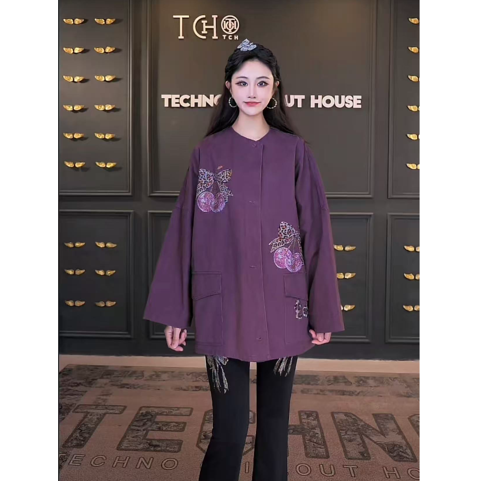 TCH私服烫钻工艺新时尚淑女百搭新潮流风衣女T75C27E1030轻奢tch