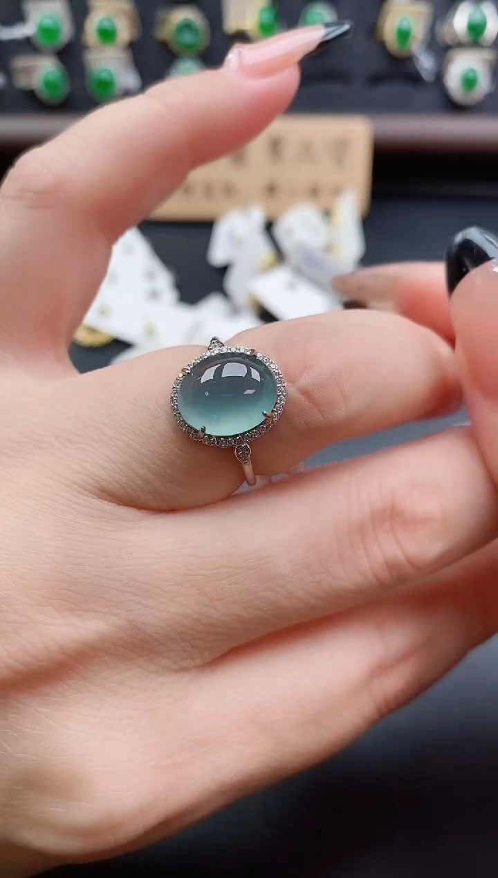 银S925镶嵌戒指翡翠1