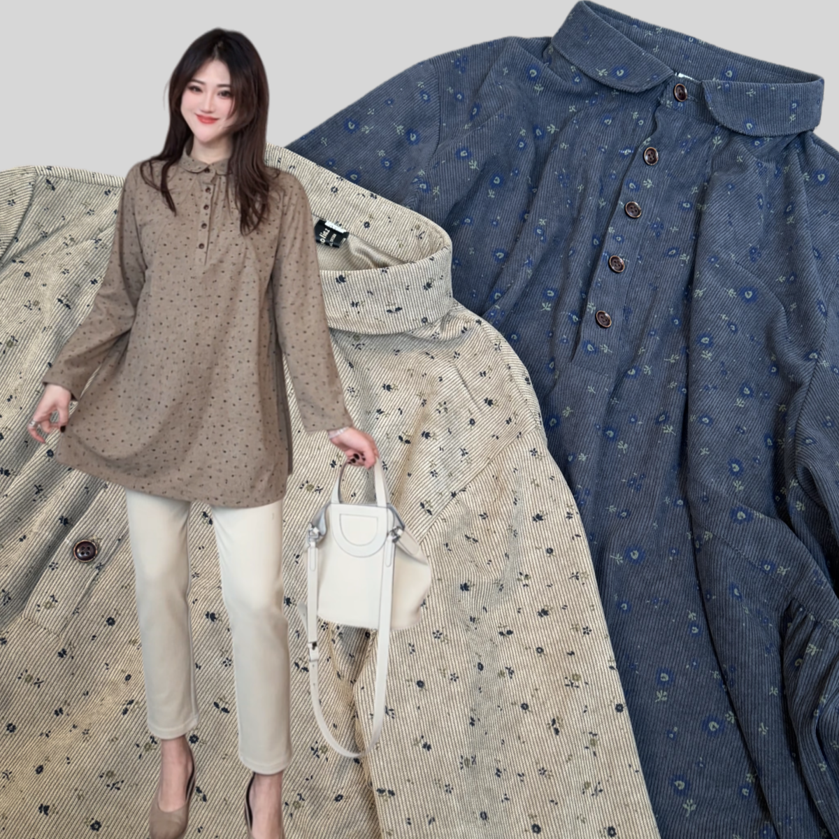 【YANLI】5259加厚细条绒碎花衬衫