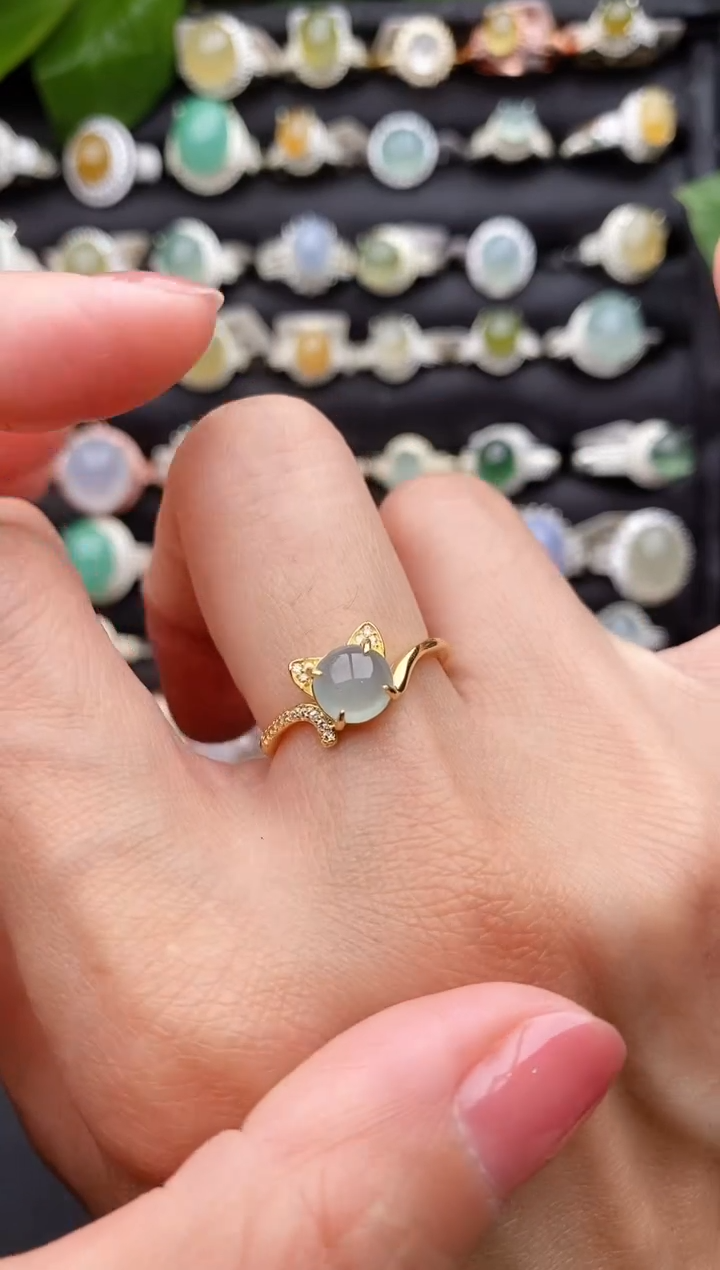 【闪购商品】翡翠戒指银S925镶嵌缅甸天然A货翡翠22  1-5