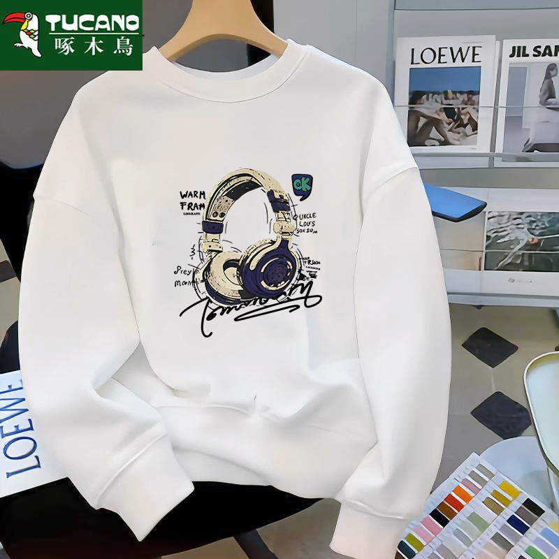 啄木鸟男潮流情侣秋冬季2025爆款新款卫衣宽松圆领套头长袖卫衣男