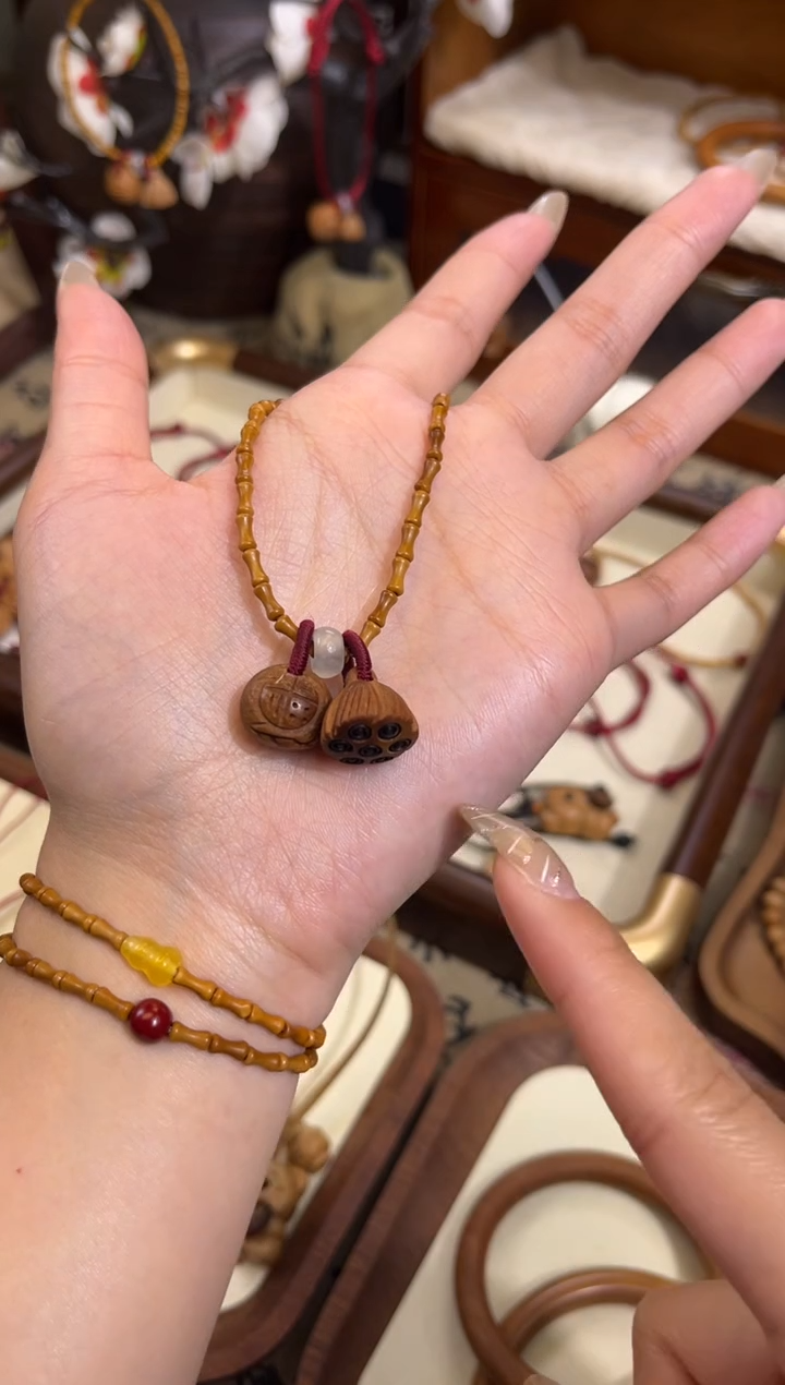 手串桃核【桃缘行】竹节「福气莲莲」桃木桃核辟、挡、驱、护 备注手围