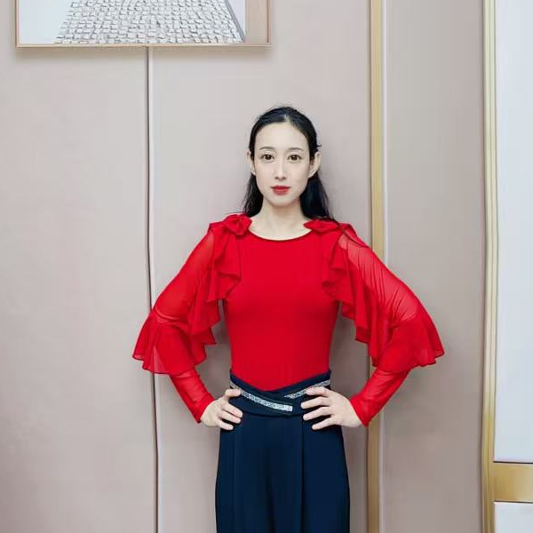 欢舞阁吉特巴摩登双人舞广场舞荷叶边蝴蝶结百搭女长袖上衣A0764