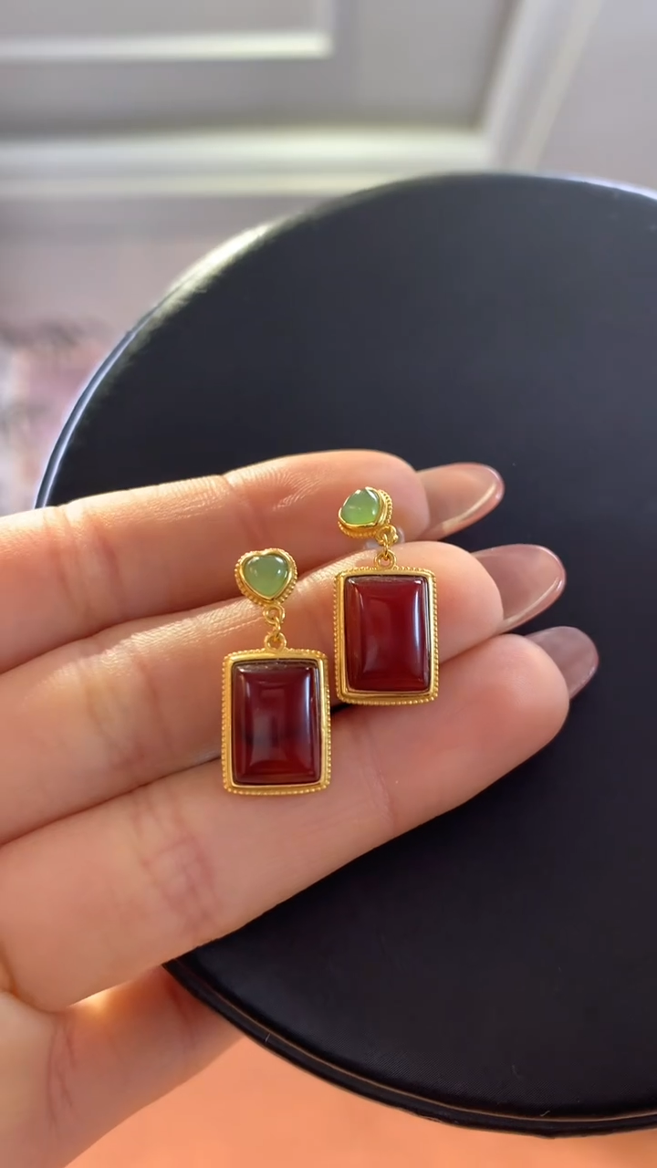 【闪购商品】琥珀颈饰银S925镶嵌琥珀耳坠