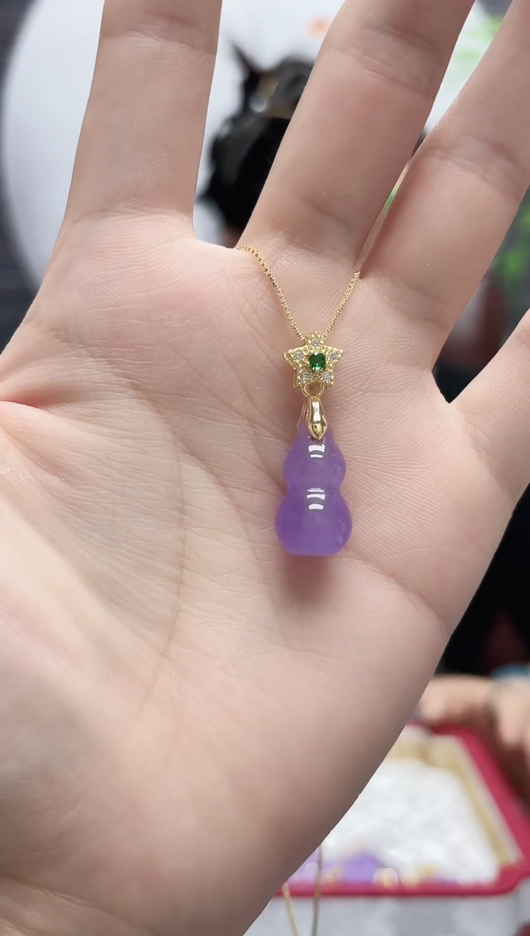 翡翠14K金镶嵌吊坠(赠链)冰种妖紫葫芦