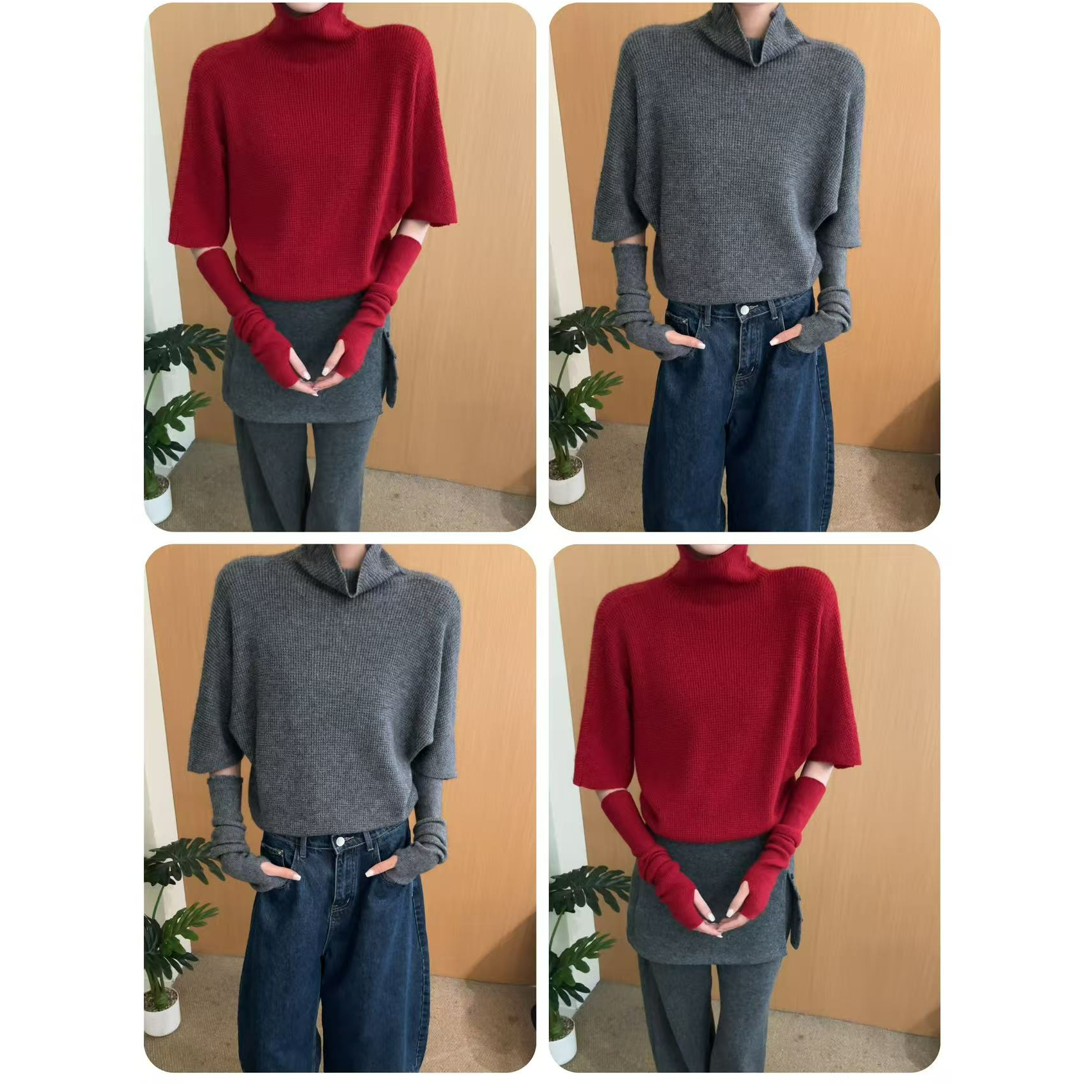 十三行白白家-设计感断袖半高领内搭毛衣#996