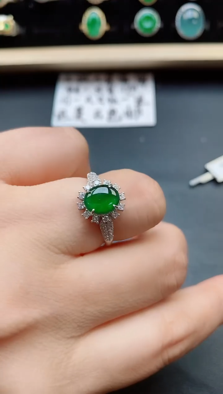 翡翠戒指银S925镶嵌321312