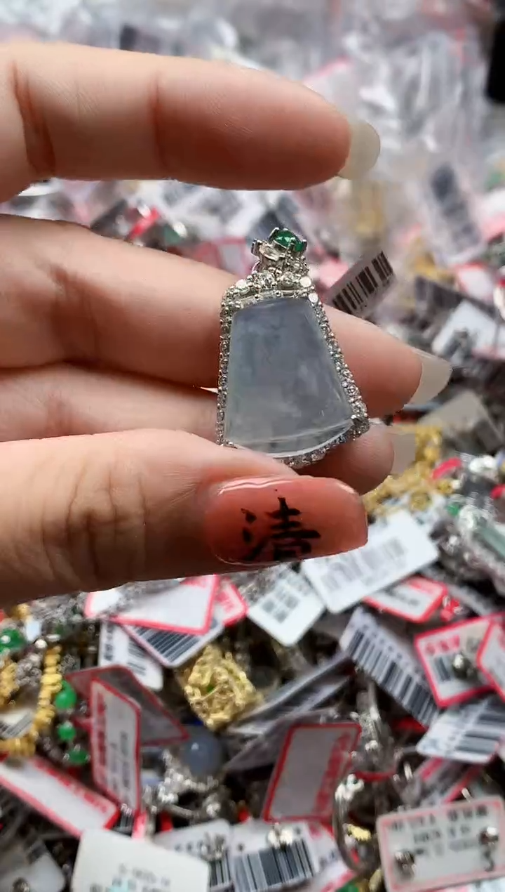 银S925镶嵌戒指翡翠天然A货缅甸翡翠