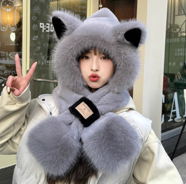 冬季帽子冬天帽子女2025新款爆款洋气  九尾两件套