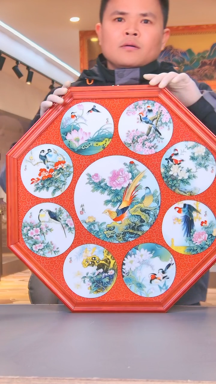 【闪购商品】摆件四季花鸟八方瓷板画/景德镇陶瓷摆件