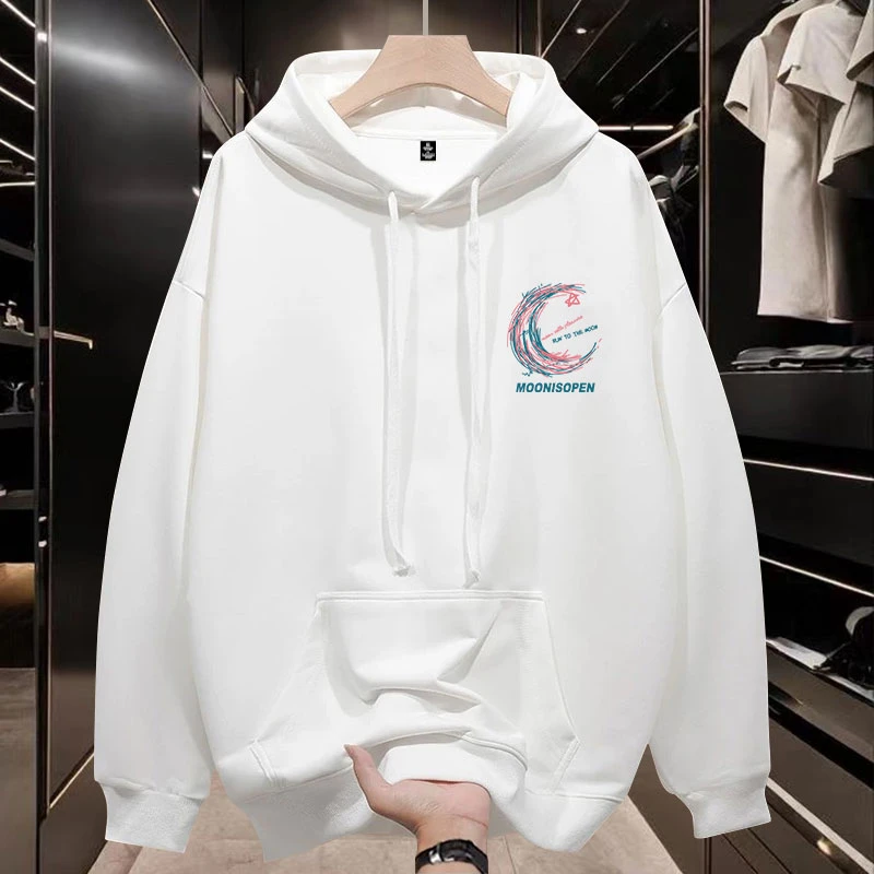 DD01 潮流厚款猫咪印花男款卫衣加绒秋冬套头薄款白色连帽DJ