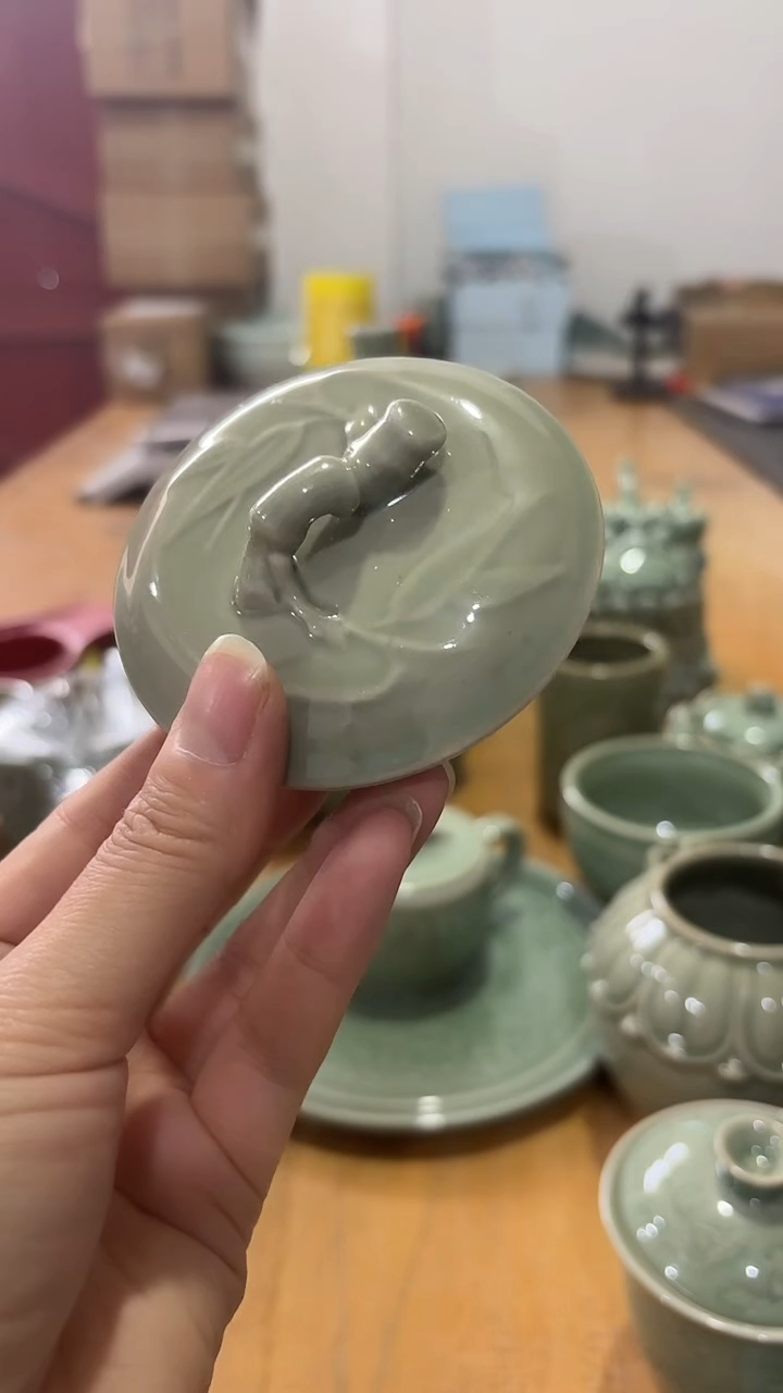 瓷片瑕疵处理 竹节盖子 一个