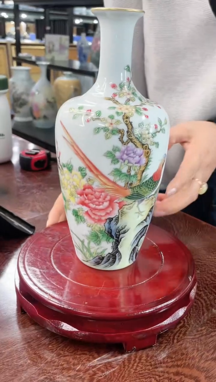 【闪购商品】015陶瓷供应链粉彩锦鸡牡丹画片赏瓶